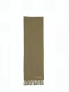 Acne Studios Solid Olive Green Wool Scarf With Fringed Ends In Green