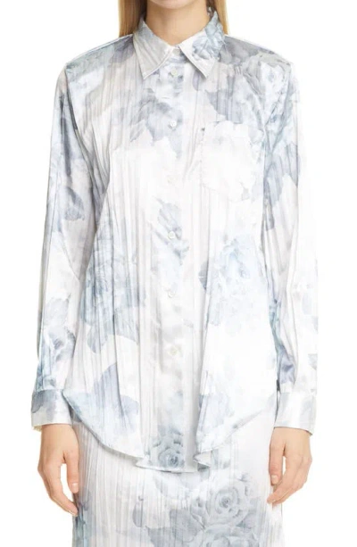 Acne Studios Sophi Shiny Floral Print Shirt In Blue