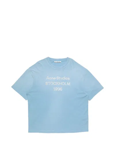 Acne Studios Sprayed 1996 Logo-print Distressed T-shirt In Blue