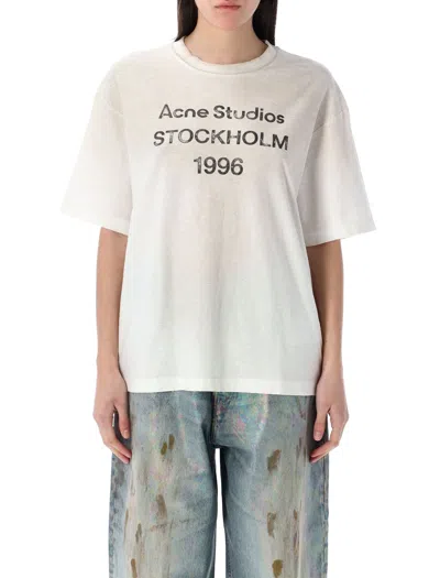 Acne Studios Sprayed Logo Organic Cotton & Hemp T-shirt With Distressed Rib Trims In Bianco