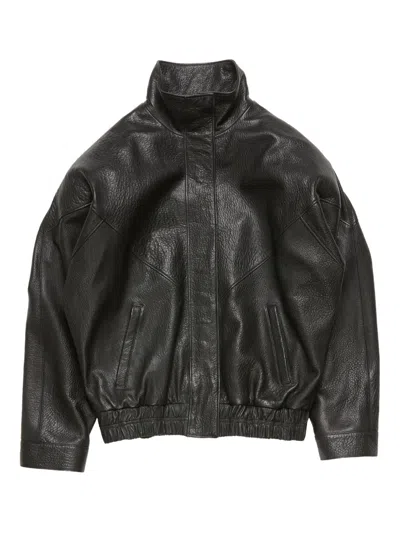 Acne Studios Stand Collar Leather Jacket In Black