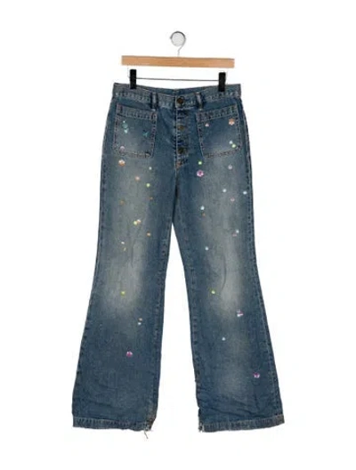 Pre-owned Acne Studios Sticker Applique Wide Leg Jeans In Blue
