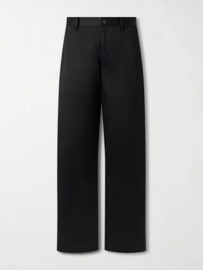 Acne Studios Straight-leg Pleated Cotton-satin Trousers In Black