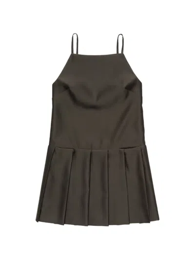 Acne Studios Strap Dress With Pleated Skirt In Brown