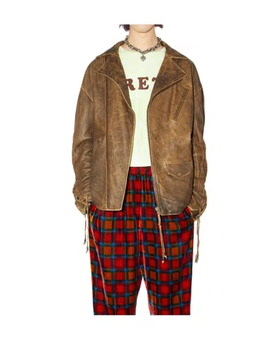 Acne Studios Strapped Leather Jacket In Brown