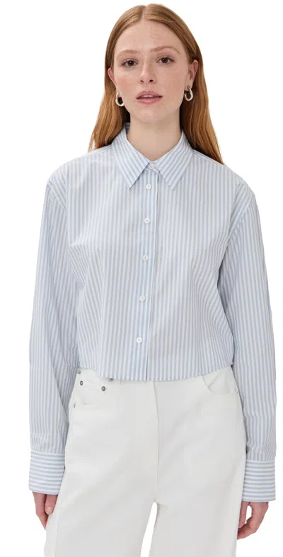 Acne Studios Womens Light Blue White Logo-print Striped Cropped Cotton Shirt