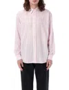 Acne Studios Casual Striped Long Sleeve Button-down Shirt In Pink White Stripes