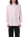 Acne Studios Casual Striped Long Sleeve Button-down Shirt In Pink White Stripes