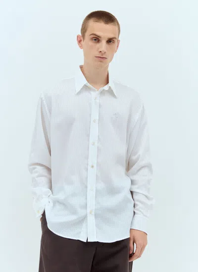 Acne Studios Embroidered-logo Stripped Shirt In White