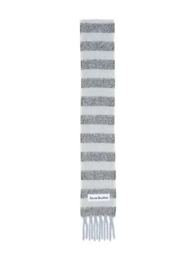 Acne Studios Stripe-pattern Fringed Scarf In Gray