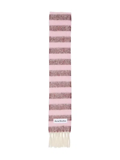 Acne Studios Stripe-pattern Fringed Scarf In Pink
