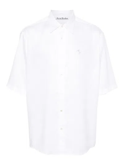 Acne Studios Logo-embroidered Striped Shirt In White