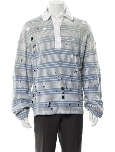 Pre-owned Acne Studios Striped Collar Polo Shirt In Blue