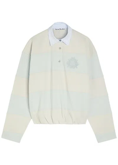 Acne Studios Striped Cotton Polo Sweatshirt In Neutral