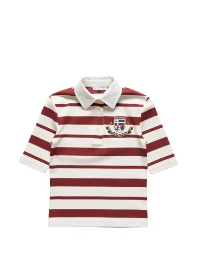 Acne Studios Striped Crest-patch Polo Shirt In Red