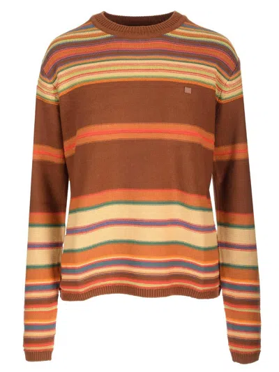 Acne Studios Striped Crewneck Sweater In Brown