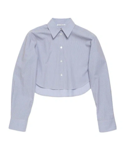 Acne Studios Striped Cropped Cotton Shirt In Gray