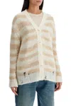 Acne Studios Striped Distressed Cardigan With In White