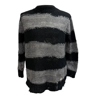 Acne Studios Striped Distressed Sweater In Grey Acrylic In Black