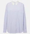 Acne Studios Striped Embroidered Cotton Shirt In Dusty Blue/cold Brown