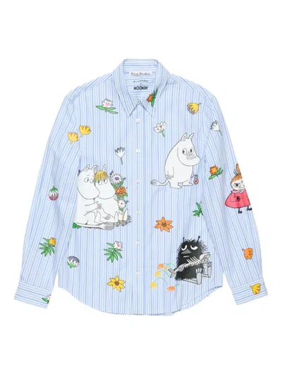Acne Studios Striped Embroidered Shirt In Blue