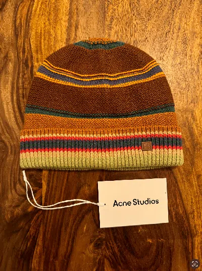 Pre-owned Acne Studios Striped Knit Beanie In Brown