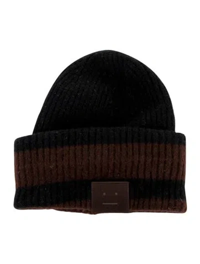 Pre-owned Acne Studios Striped Knitted Beanie In Black