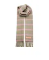 Acne Studios Striped Logo Patch Fringed Scarf In Nude