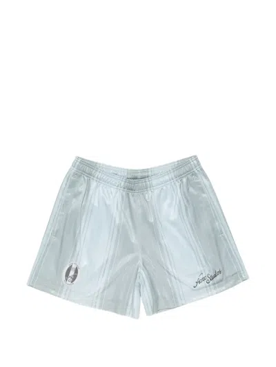 Acne Studios Striped Logo Shorts In Blue