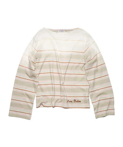 Acne Studios Striped Logo-embroidered Sweatshirt In Neutral