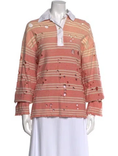 Pre-owned Acne Studios Striped Long Sleeve Polo In Neutral