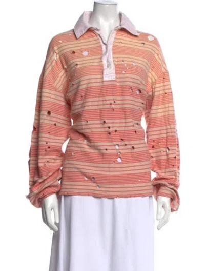 Pre-owned Acne Studios Striped Long Sleeve Polo In Orange