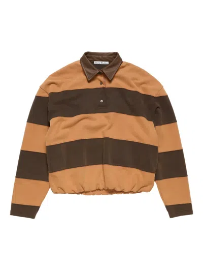 Acne Studios Striped Long-sleeve Polo Top In Brown