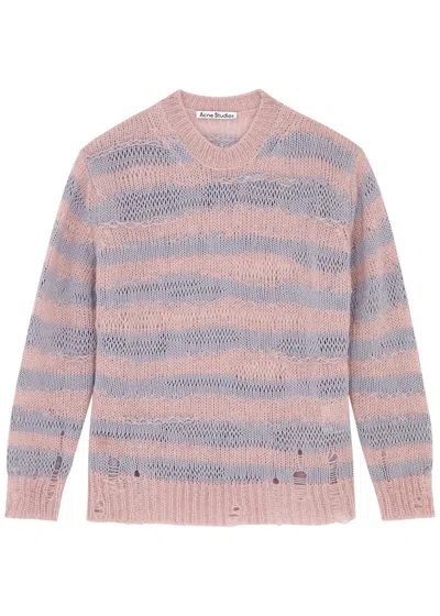 Acne Studios Striped Open-knit Cotton-blend Jumper In Pink