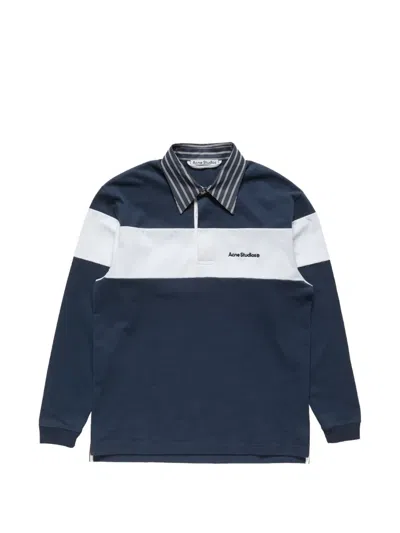 Acne Studios Striped Polo Sweatshirt In Blue