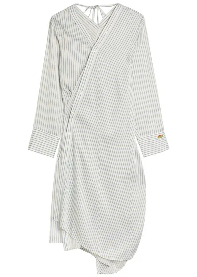 Acne Studios Striped Satin Midi Shirt Dress In Blue