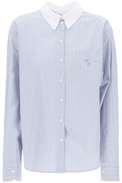 Acne Studios Striped Shirt With Double Closure In 蓝白色