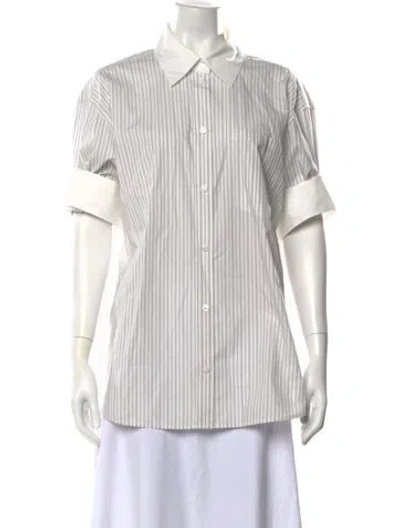 Pre-owned Acne Studios Striped Short Sleeve Button-up Top In Blue