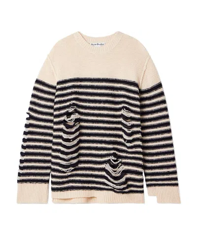 Acne Studios Distressed Striped Wool-blend Sweater In Nude