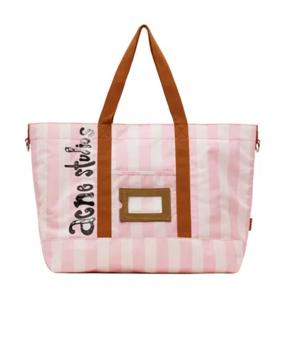 Acne Studios Striped Tote Bag In Pink