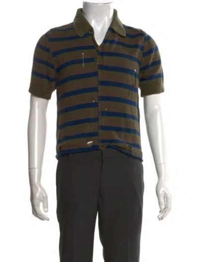 Pre-owned Acne Studios Striped V-neck Polo Sweater In Green