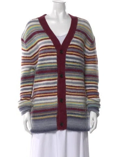 Pre-owned Acne Studios Striped V-neck Sweater In Burgundy