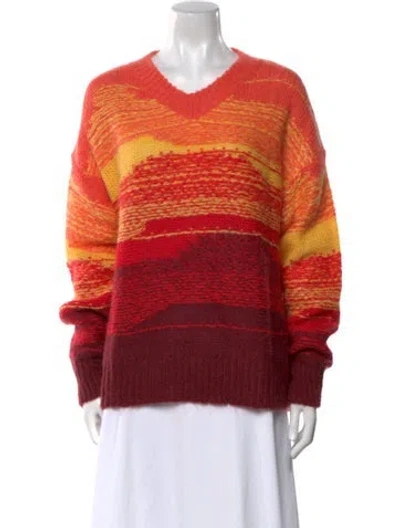 Pre-owned Acne Studios Striped V-neck Sweater In Orange
