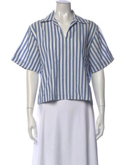 Pre-owned Acne Studios Striped V-neck Top In Blue/white
