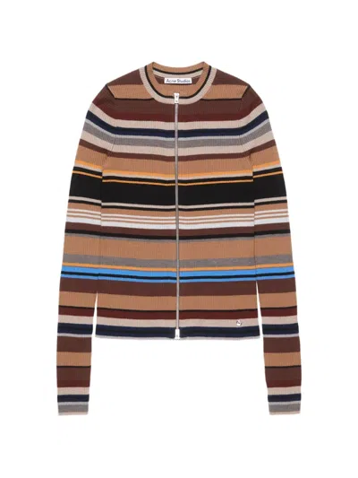 Acne Studios Striped Zip-up Cardigan In Brown