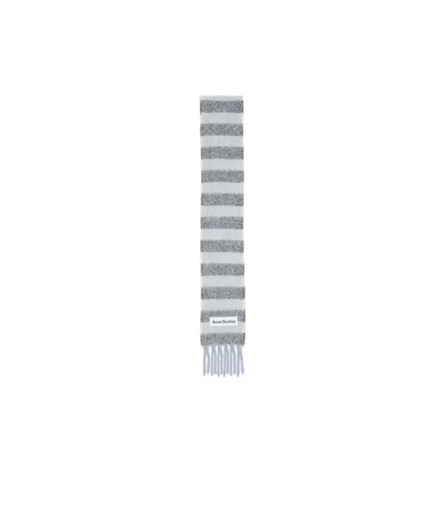 Acne Studios Stripe-pattern Fringed Scarf In Gray