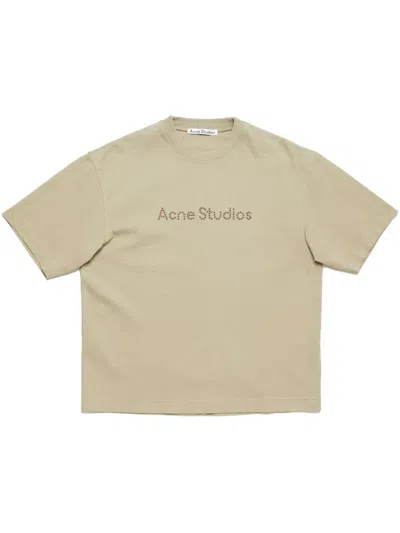Acne Studios Studded-logo T-shirt In Neutrals