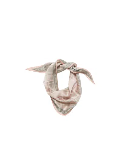 Acne Studios Silk Printed Checked Studded Logo-print Headband In Pink