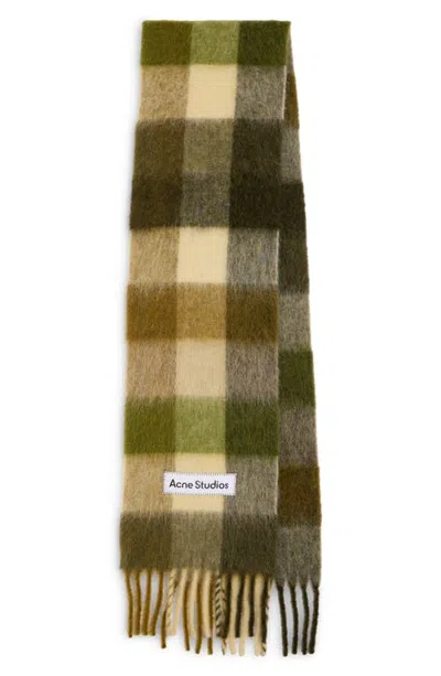 Acne Studios Studios Vally Plaid Alpaca, Wool & Mohair Blend Scarf In Khaki/cream/dark Green
