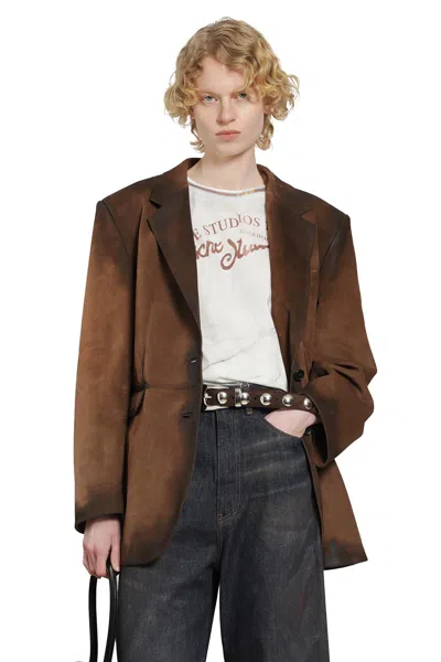 Acne Studios Suede Suit Jacket In Brown